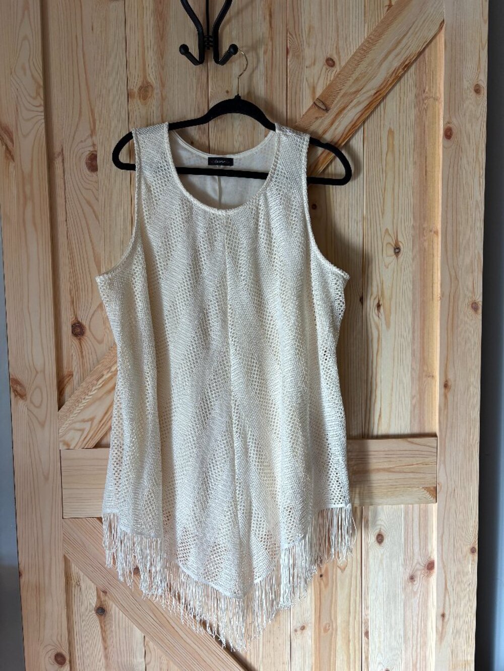 Cocomo Cream Crochet Fringe Tank Top Boho Sleeveless Knit Overlay